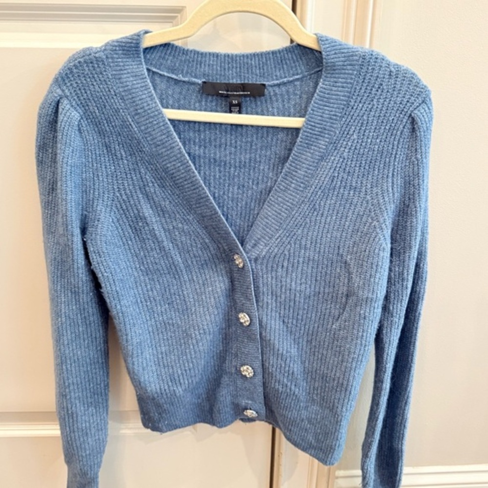 White House Black Market Blue Crystal Button-Up Cardigan Size XS